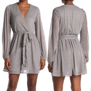 Lovestitch Metallic Longsleeve Silver Wrap Dress, Sz S